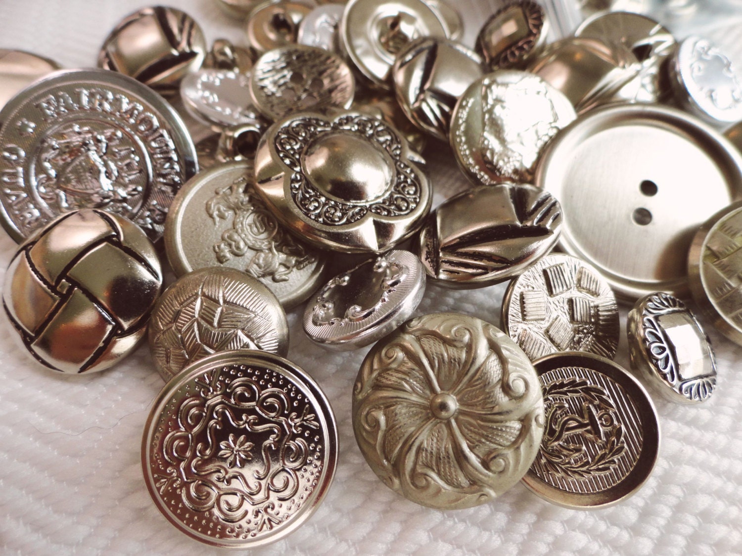 50 Vintage Metal Buttons -  Silver Button Destash