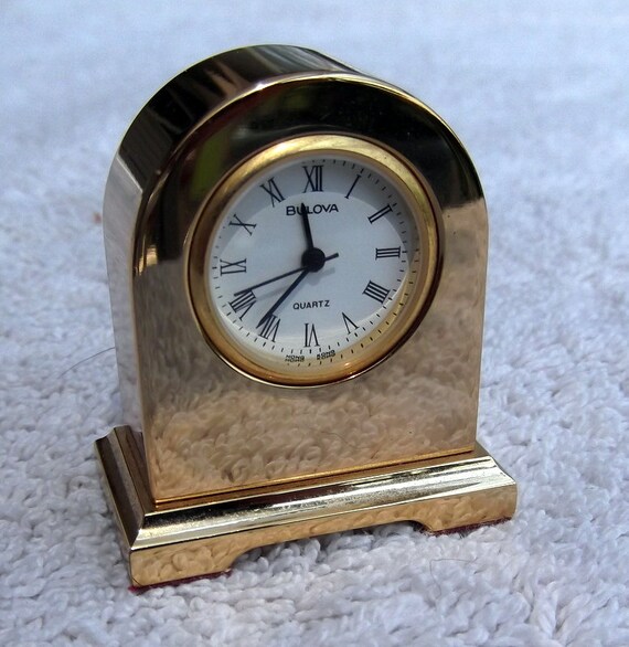 Bulova Minature Arched Style Brass Mantle Clock by LAKEWAYCANDLES