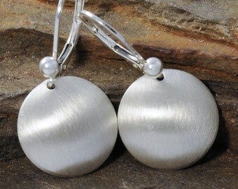 Minimalist Brushed Disk Dangle Sterling Silver Earrings