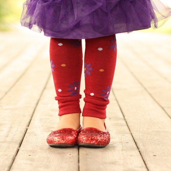 Red and Purple Flowers Baby Toddler Leg Warmers by PoshPipsqueak