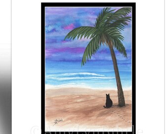 Black Cat Summer Palm Tree - Fine ArT Prints by AmyLyn Bihrle bcs9