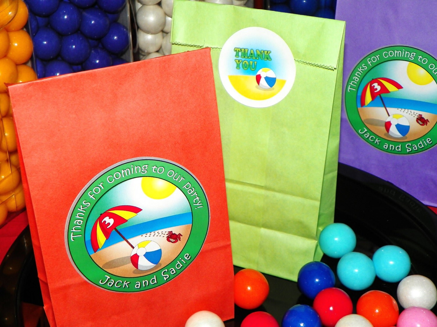 Summer Beach Themed Party Favor Goody Bags w/Sticker Seals.