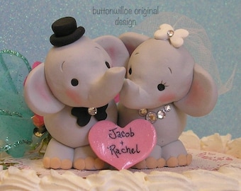 Elephant Wedding Cake Topper with Personalized heart Animal Cake Topper