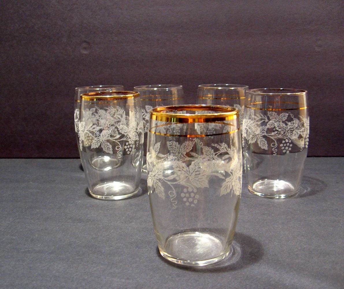 enamel tumblers Gold Glass Tumblers Rimmed Etched Vintage Glasses Drinks