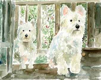 CUSTOM of your favorite couple OF PETS Original watercolor painting 8x10inch