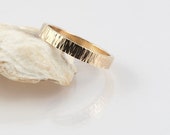 14K yellow gold wedding ring hammer finish; 4 mm wide ring, commitment ring