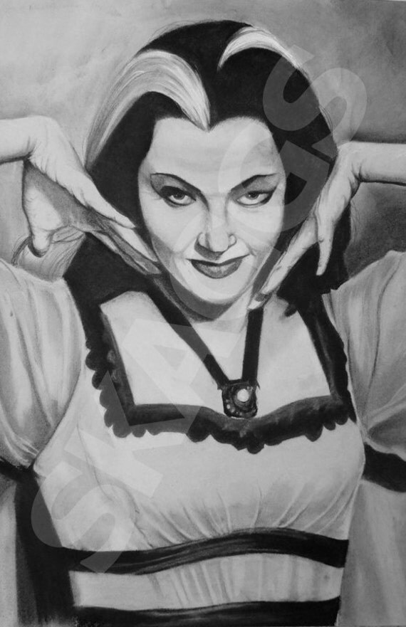 Lily Munster Print of original charcoal drawing
