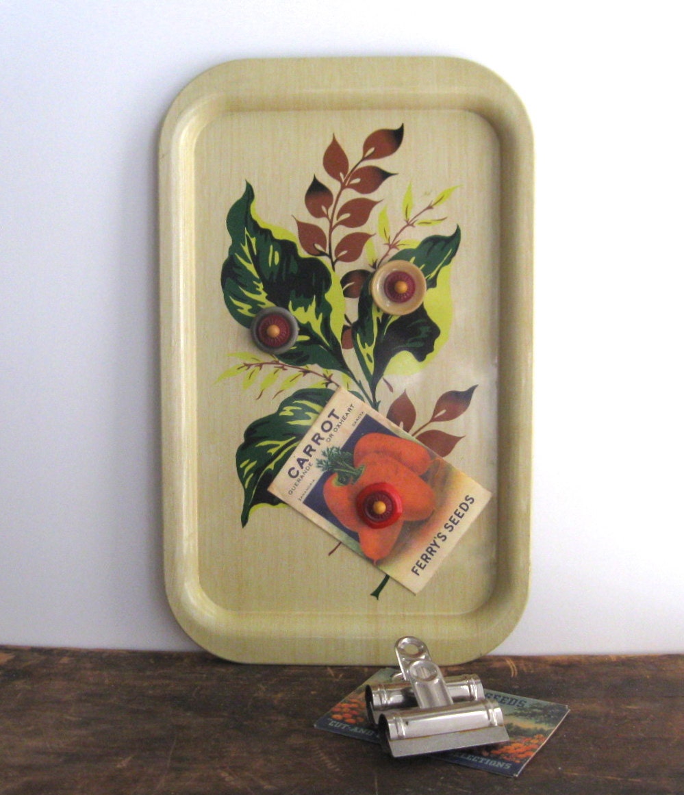vintage metal tray memo board upcycled display
