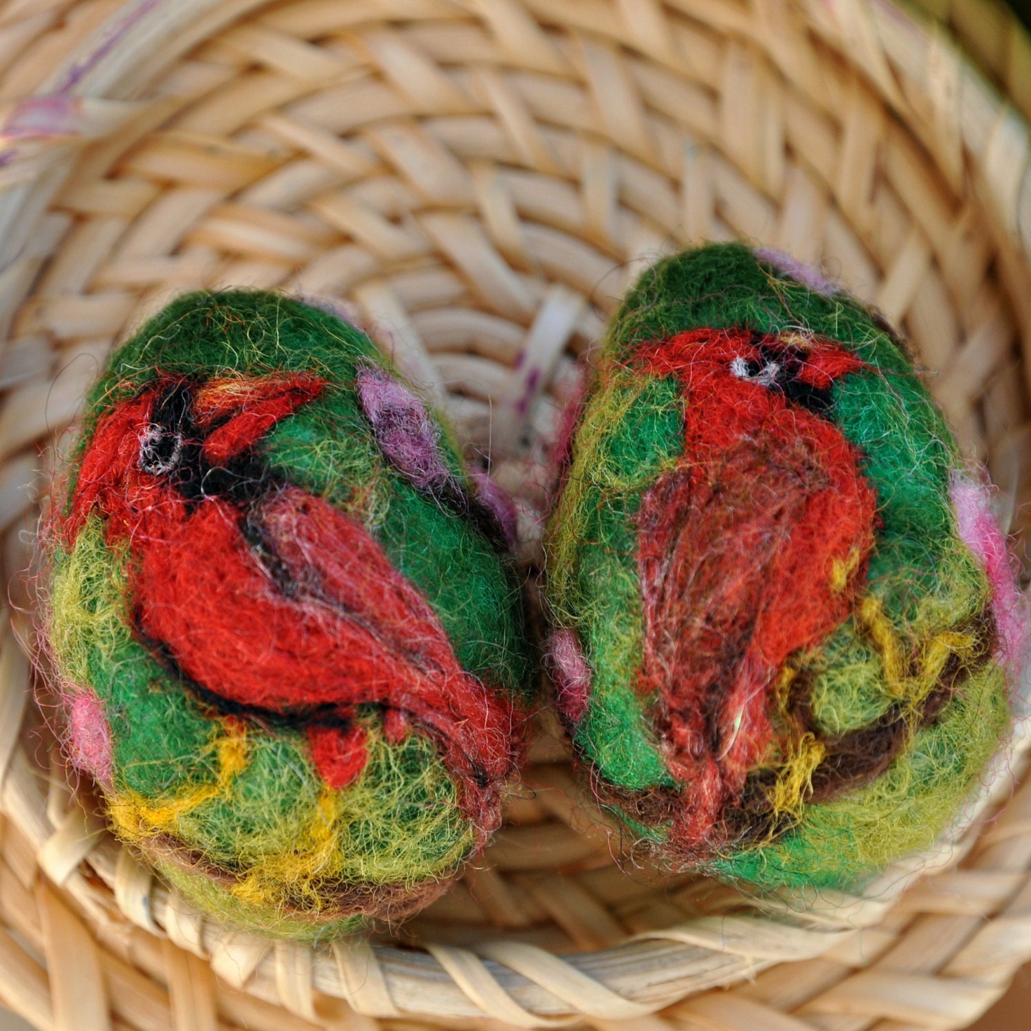 Needle Felted Waldorf Easter eggsCardinal birdneedle felt