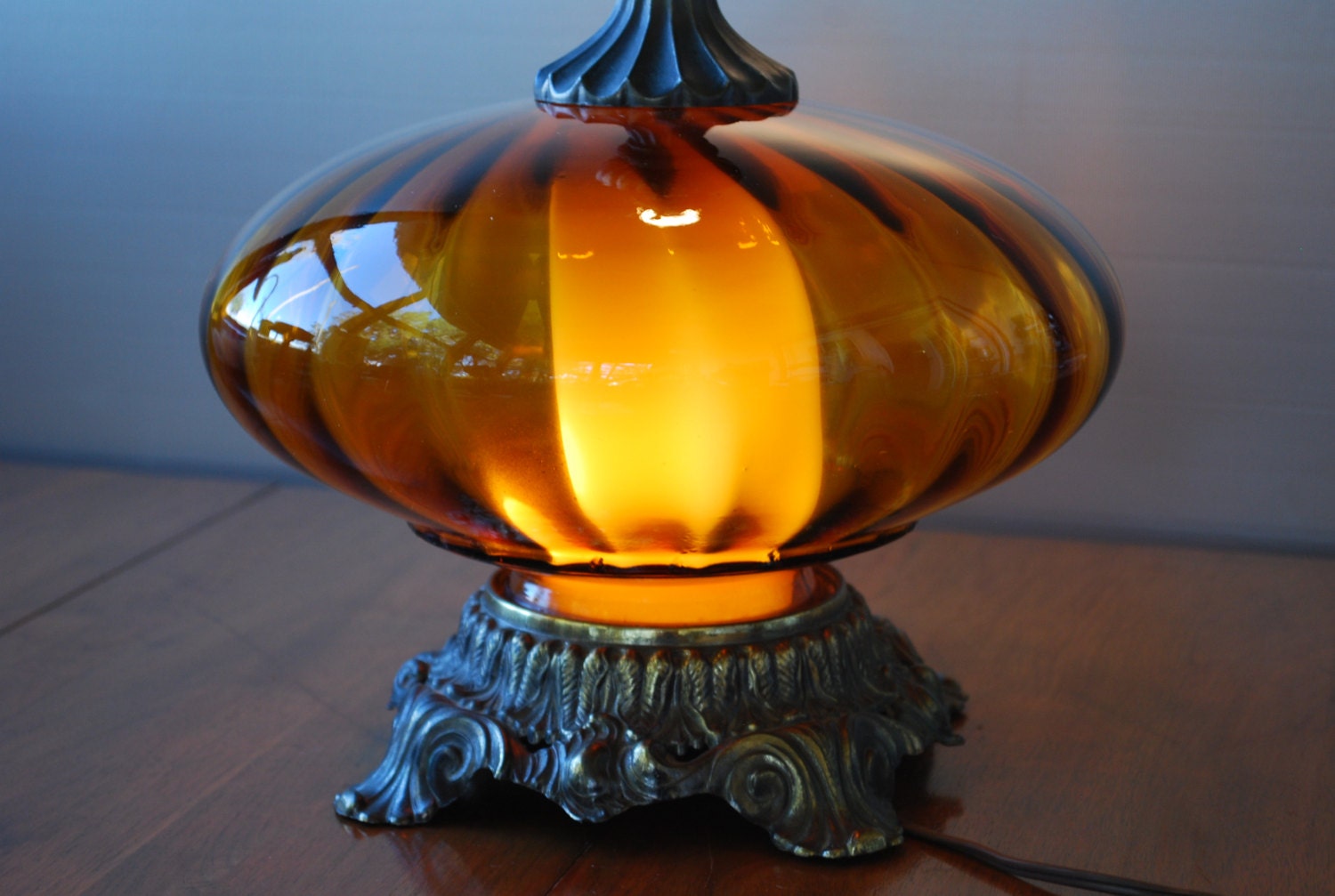 Vintage Amber Optic Glass Table Lamp by RetroVintagious on Etsy