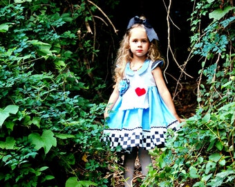 Whimsical Alice in Wonderland Costume Dress Twirly Boutique Apron Dress