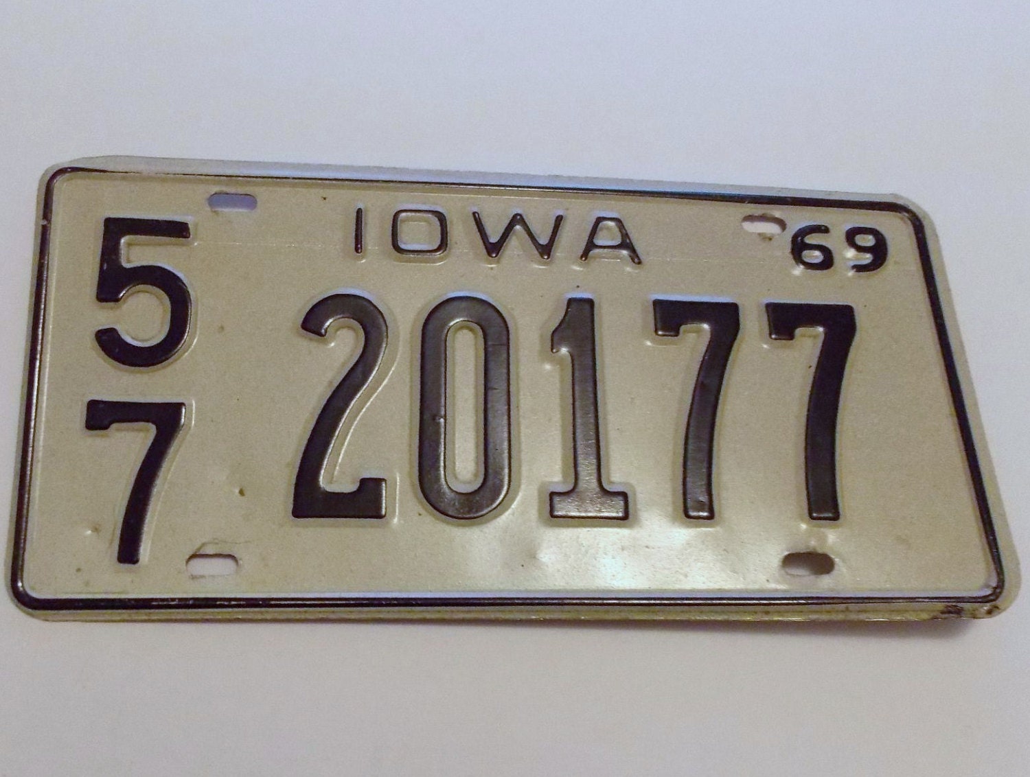 Iowa 1969 License Plate White And Black