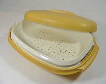 keeper yellow vintage butter tupperware in Harvest Tupperware and Serving Gold Bowl Steamer