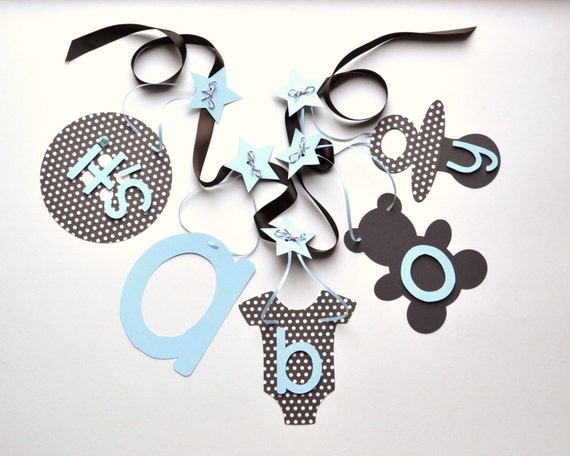 Blue and brown polka dot baby shower decorations it's a boy banner by ParkersPrints on Etsy Il_570xn