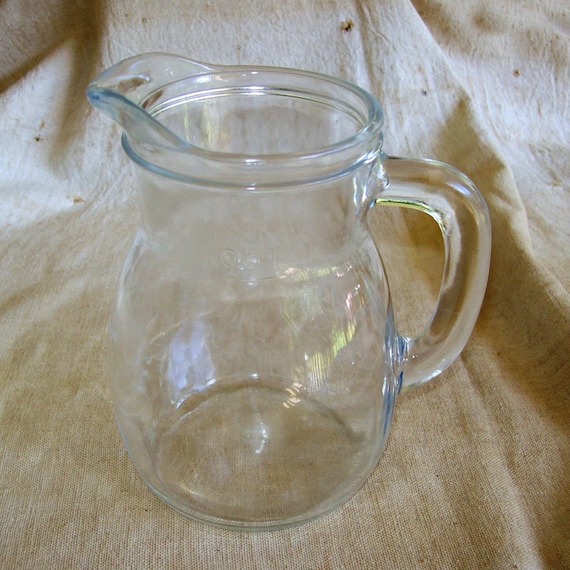 Vintage Italy Clear Glass Pitcher / Italian Glass 2 Cup