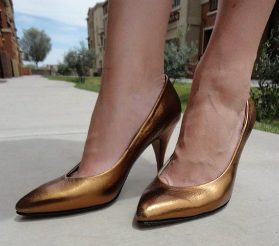 Bronze Metallic High Heel Shoes Vintage Epsteam