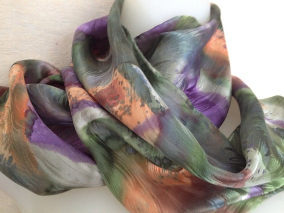 Spring green and fresh violets hand painted silk jacquard