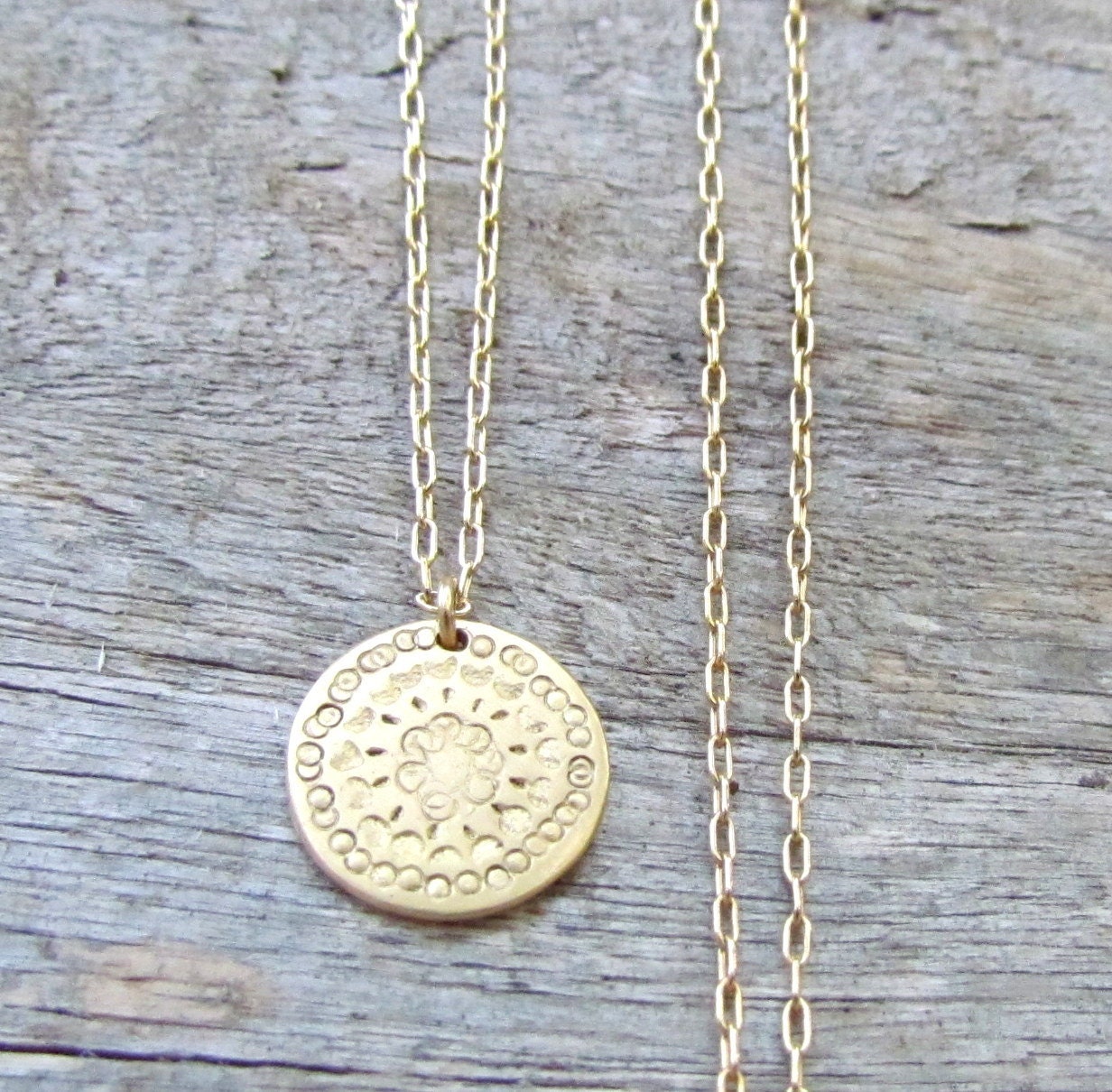 Gold Disc Necklace Hammered Gold Disc Necklace Simple Gold