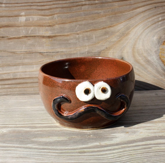 Cinnamon Spice Red Funny Cereal Bowl with Handlebar Mustache.
