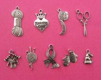 The Knitting Collection - 9 different antique silver tone charms