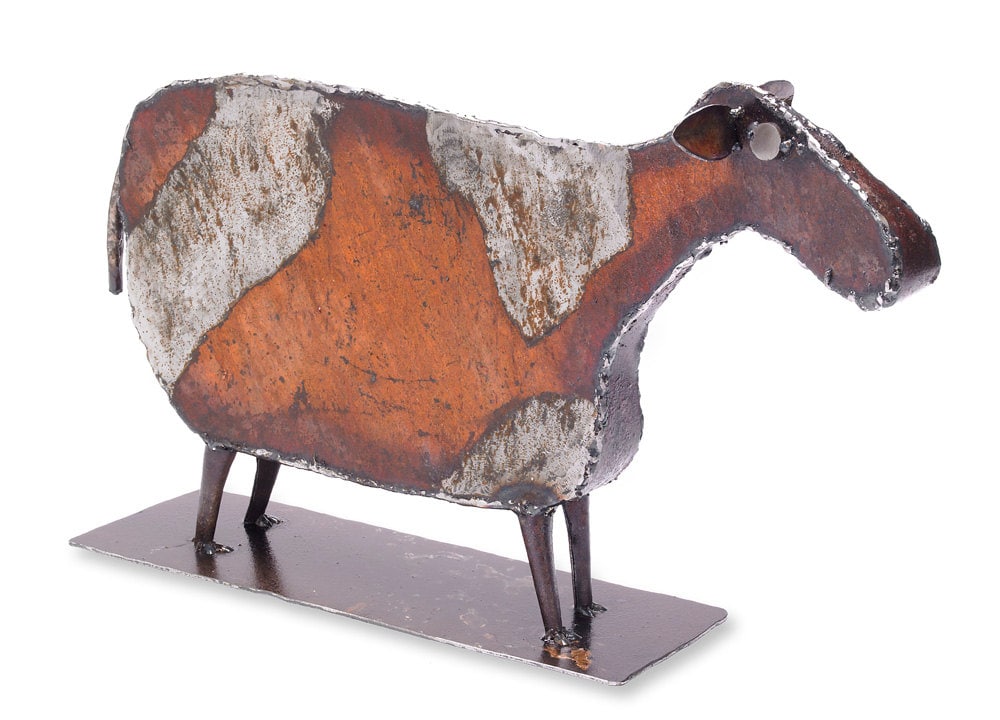 Reclaimed Metal Cow Sculpture Tabletop Farmhouse Decor