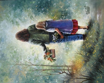 Mother and Daughter Art Print, Garden girls, Mothers Day art, motherhood paintings, Vickie Wade art