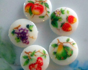 Vintage Cabochon Limoges Fruit cherries Apples Grapes Pears Fruit Cabs Cabochons. #729