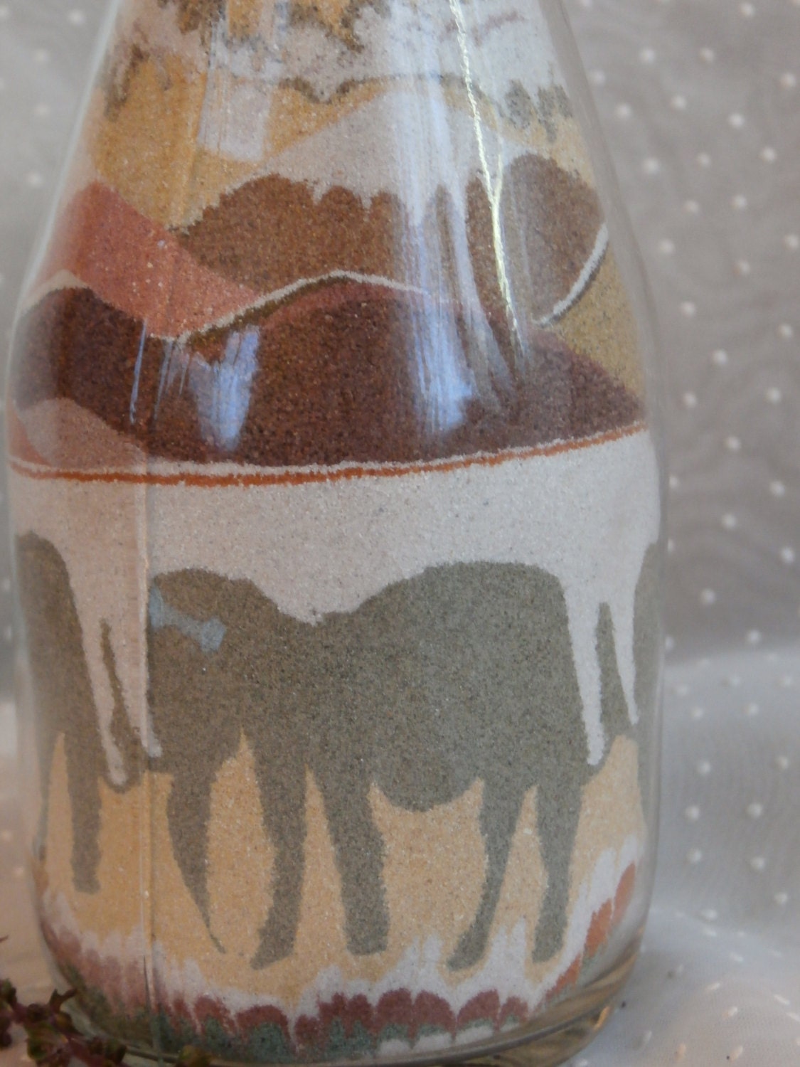 Sand Art Bottle Elephants in Natural Colored Sand Vintage from