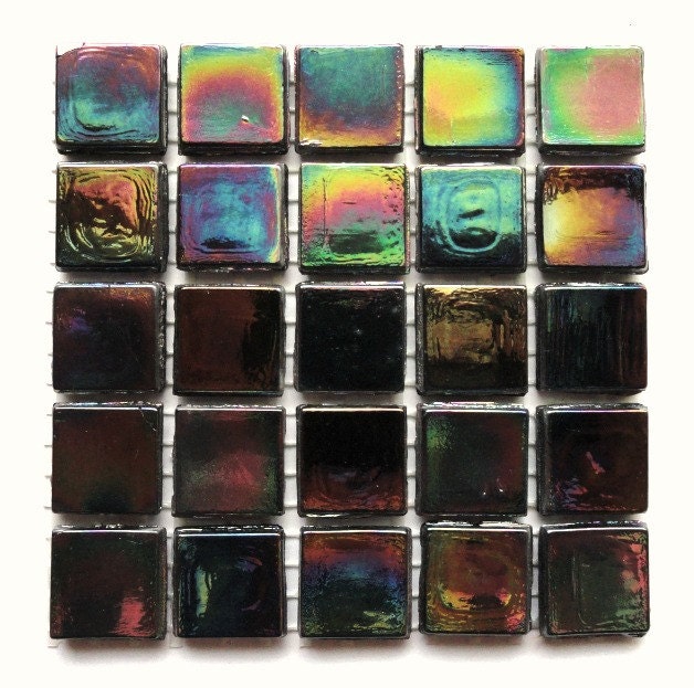 ON SALE 15mm 3/5 Black IRIDESCENT Glass Mosaic Tiles//