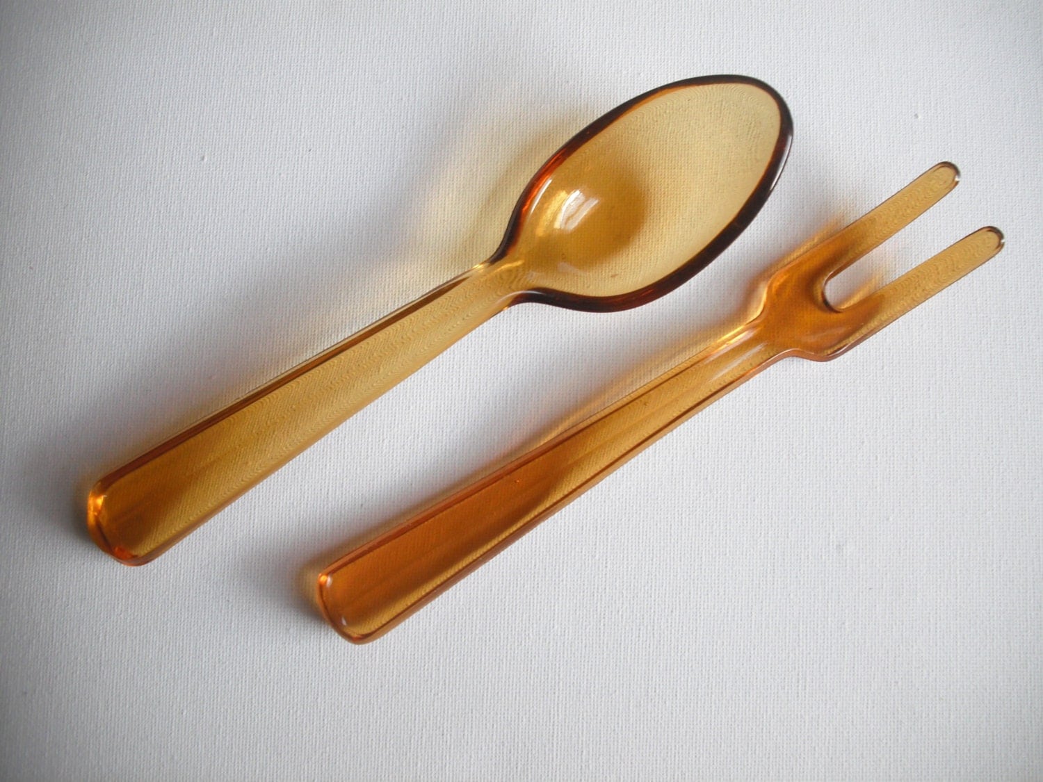vintage amber glass serving fork and spoon Haute Juice