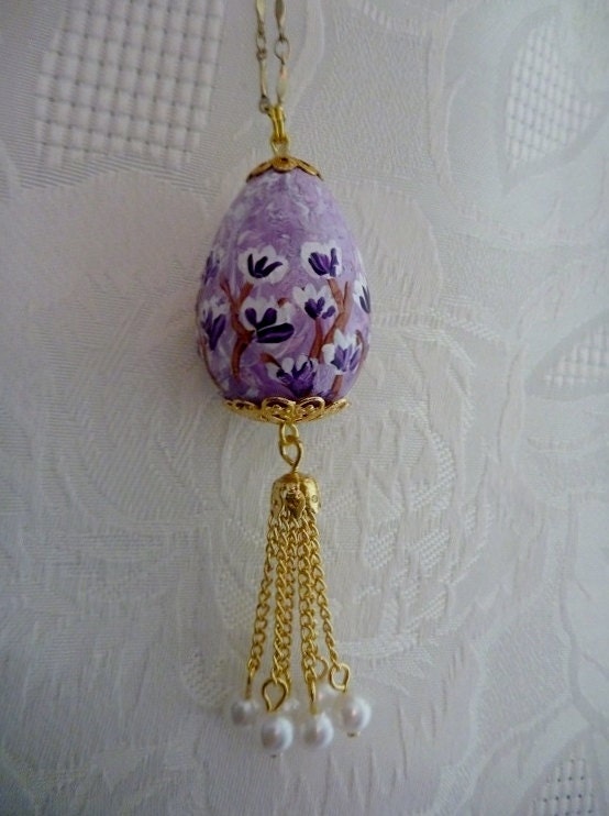 Hand Painted Quail Egg PendantPurple Floral by DLTrinkets on Etsy