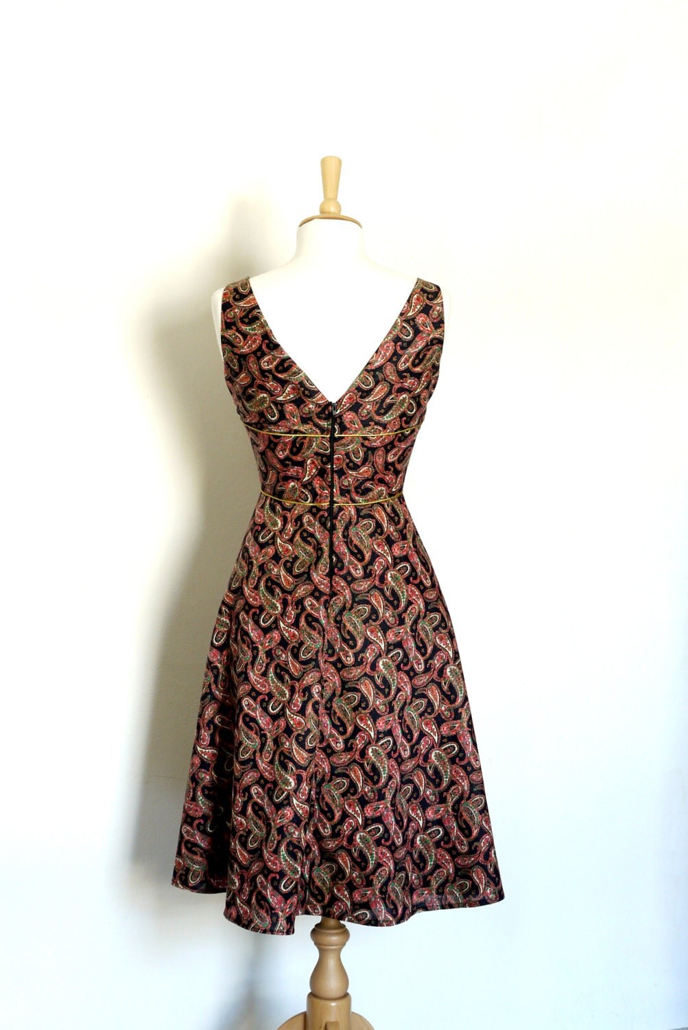 Black and Red Paisley Print Cotton Tea Dress by digforvictory