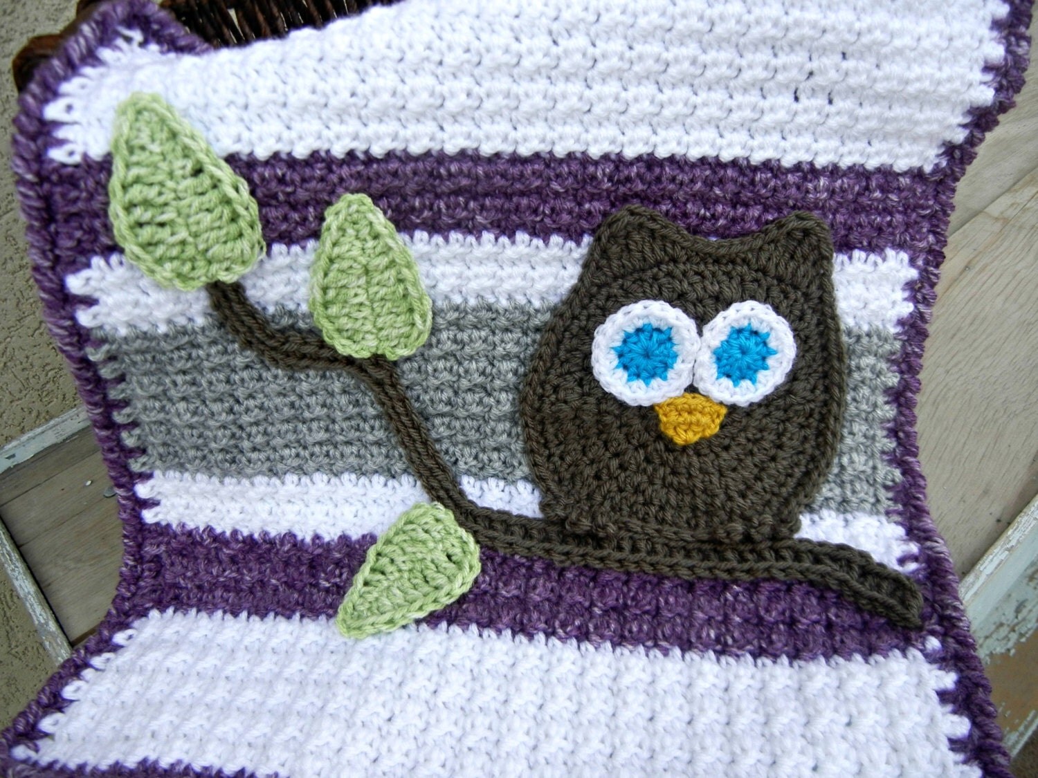 Owl Baby Blanket Grey Purple Lovey Size Baby Shower by abbycove