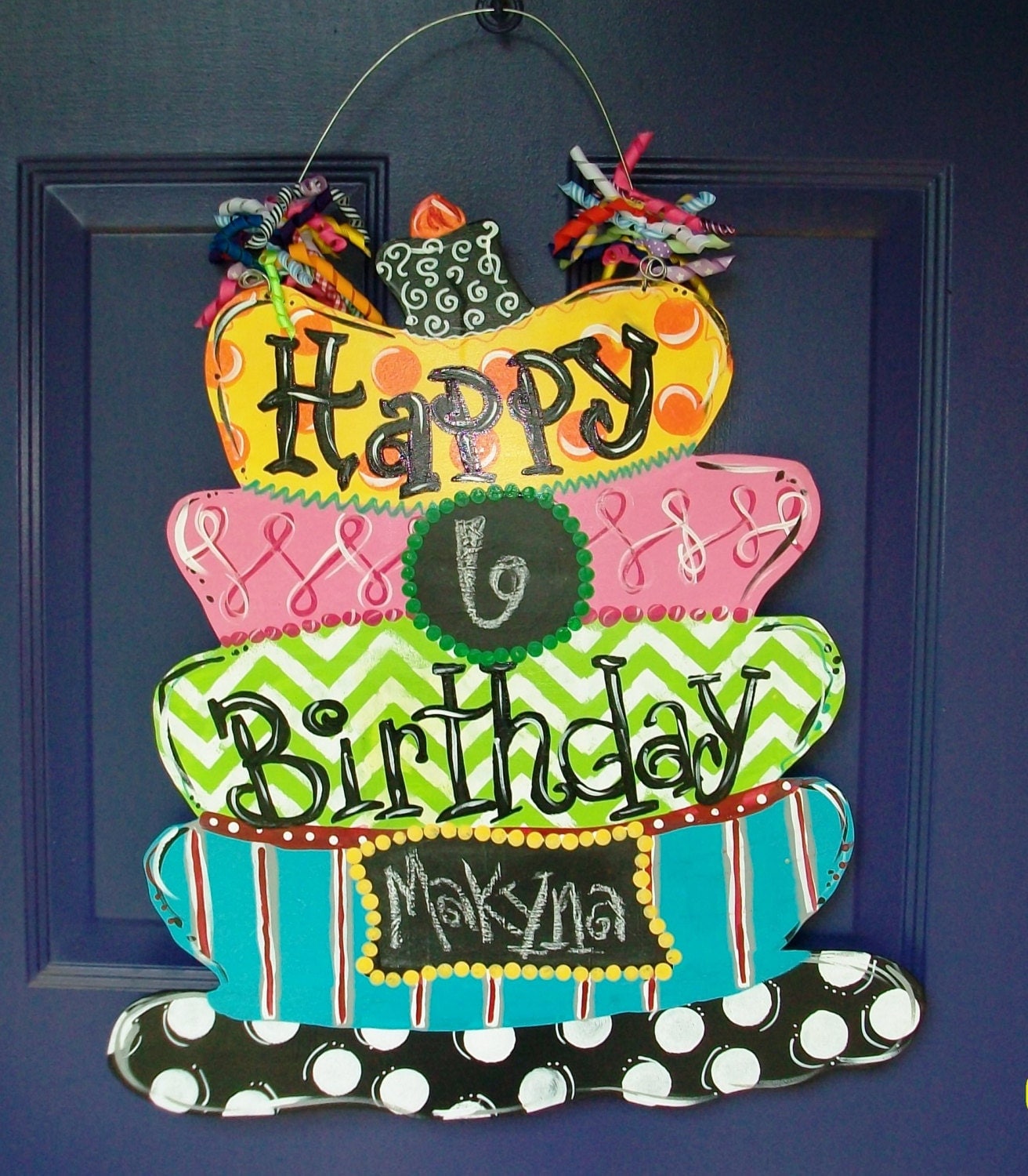 Birthday Cake Wood Door Hanger with by craftigirlcreations on Etsy