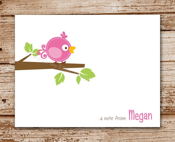Set of 8 Bird Note Cards | Personalized Stationery | Notecards | Thank You Cards | Pink Il_570xn