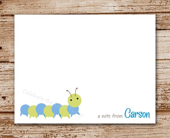 Set of 8 Caterpillar Note Cards / Personalized Stationery / Thank You Cards / Notecards / Bugs, Insects Il_570xn