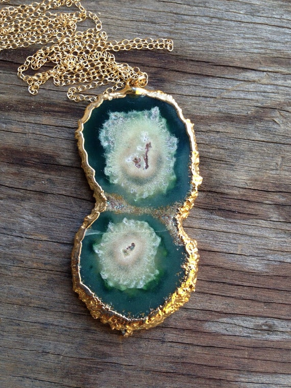 Green Jasper stone Pendant with Gold filled Chain by joydravecky