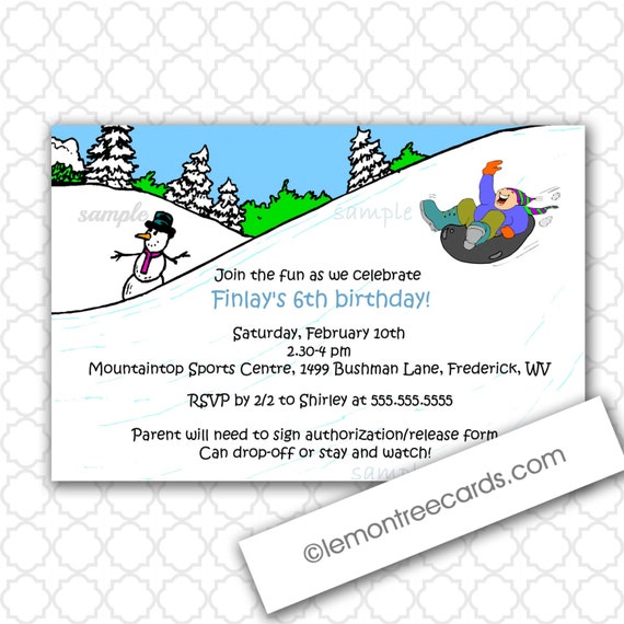 Items similar to Snow Tubing Birthday Party Invitations ...