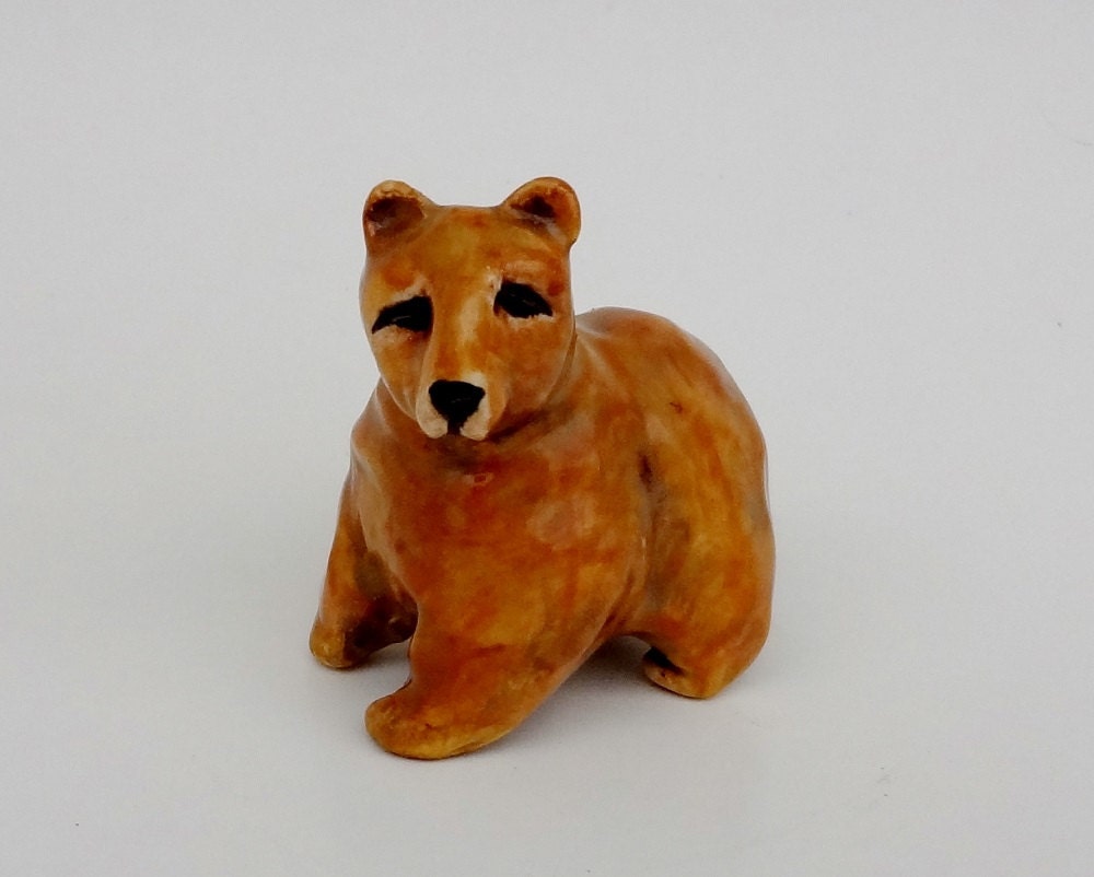 Grizzly Bear Ceramic Figurine Brown Bear by FlowerandPearlStudio