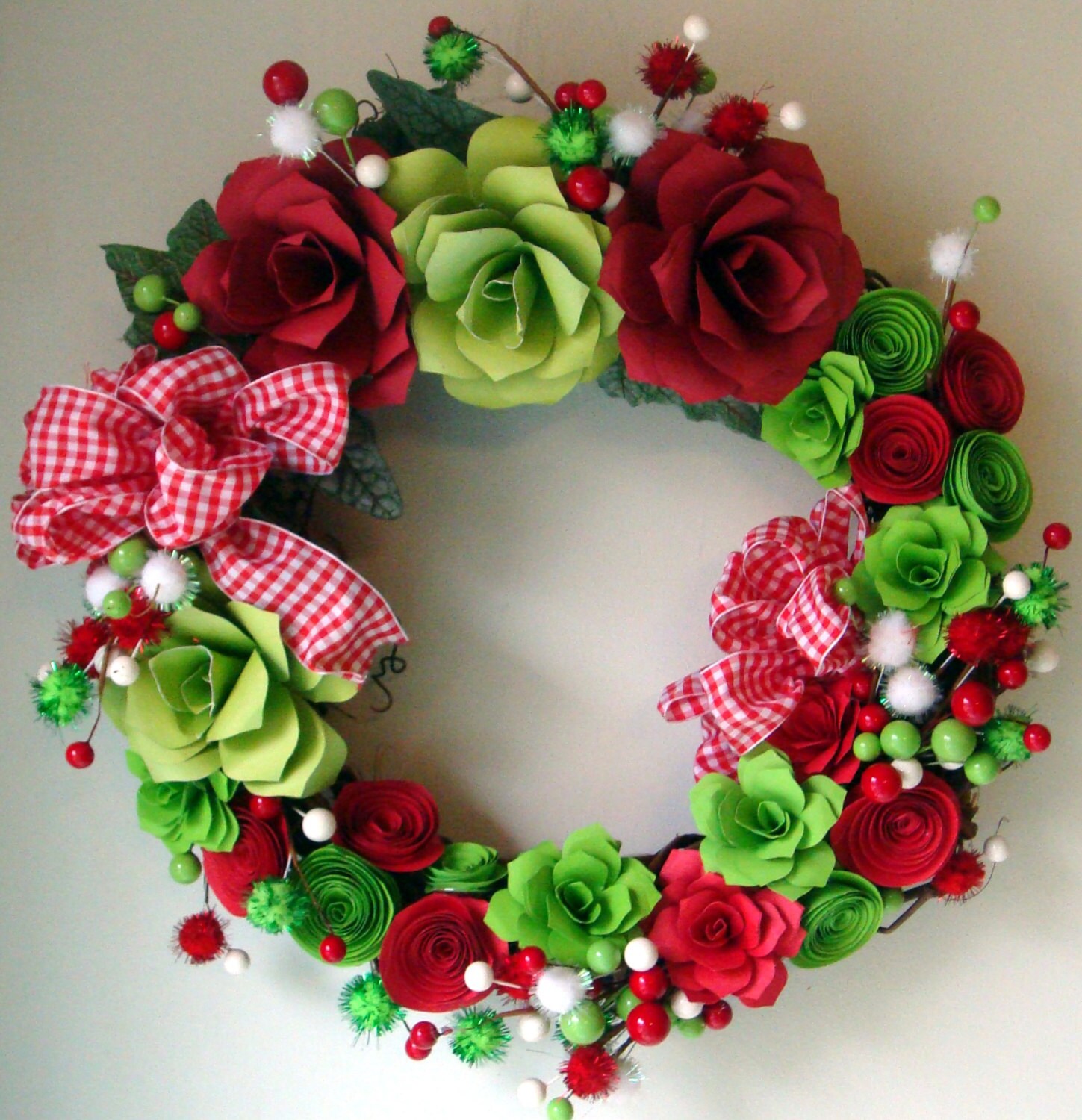 Paper Flower Christmas Wreath 15 inches Assorted Paper Roses