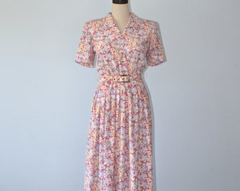 Vintage 1980s Floral Dress / 80s Leslie Fay Pink Floral Tea Party Dress ...