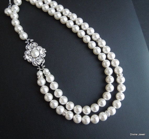 Pearl Necklace Bridal Necklace White swarovski Pearls Bridal