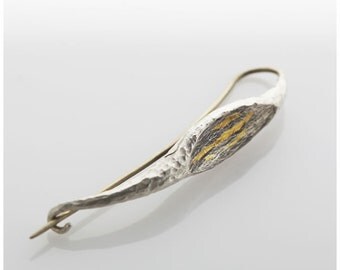 Pure Silver & Gold Brooch hand forged and shaped