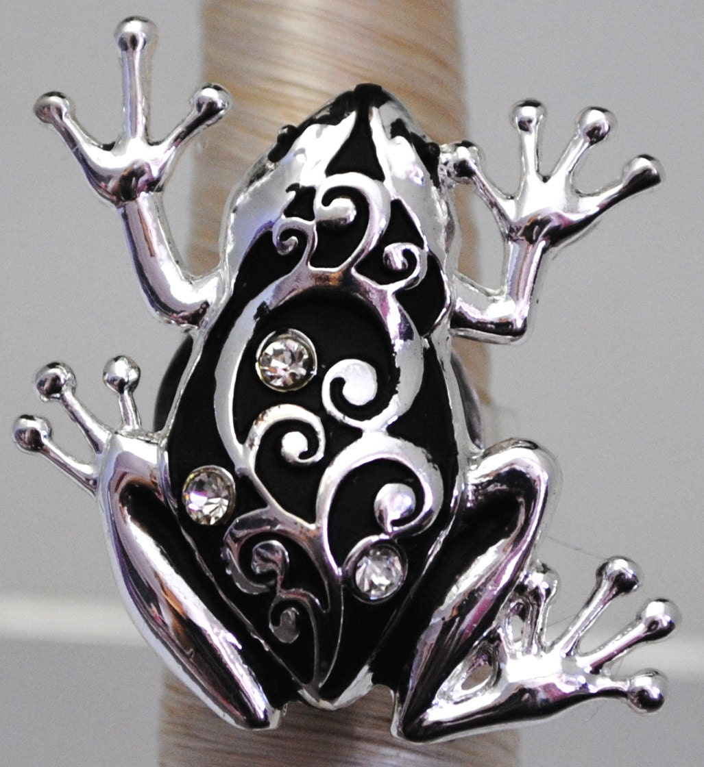 Frog Ring/Silver/Black/Statement Ring//Spring/Summer