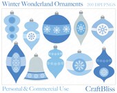 Sale Christmas Ornaments Clip Art Winter Wonderland Ornaments Commercial Use Snowflake Blue Silver Invitation Clipart Party Crafts Scrapbook Il_170x135