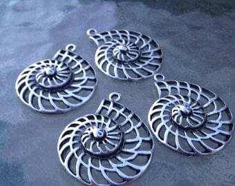 SALE - 8 Large Silver Nautilus Shell Pendants or Charms - FAST SHIPPING