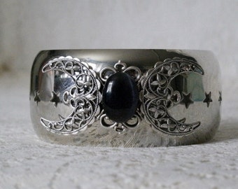 Triple Moon Bangle, goddess bracelet wiccan jewelry pagan jewelry wicca jewelry witch metaphysical witchcraft mystic occult gothic bracelet