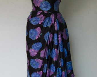 1950s Dorothy OHara Bombshell Cotton Faux Sarong Dress with Pleating ...