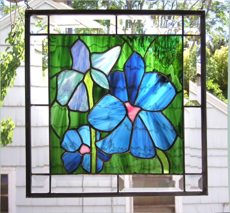 Forever Blue Flowers13.5 x 13.5Stained Glass