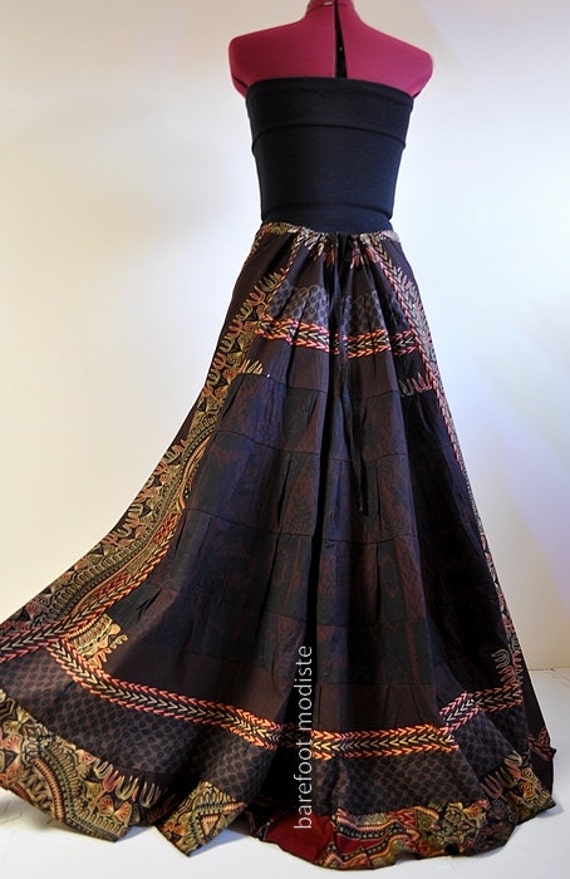 Earthen Bliss Long African Dashiki Skirt OOAK Gypsy Bustle